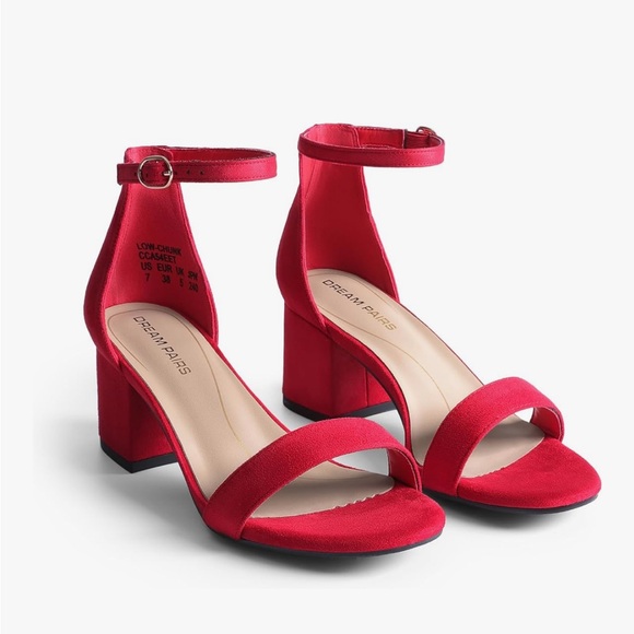 Dream Pairs Red Ankle Strap Heels - Picture 1 of 2